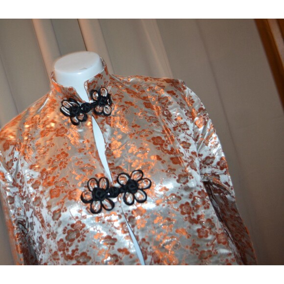 Vintage Asian Silk Gray Jacket Copper Brocade 1940s Party Formal - Picture 2 of 7
